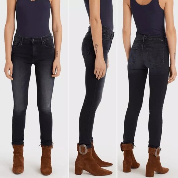 MOTHER High Waisted Looker Ankle Fray in Last Call Wash Size 29 Dark Blue - Picture 1 of 14